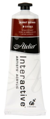 Atelier 80ml Burnt Sienna Acrylic Paint, perfect for rich earthy tones and versatile painting techniques.