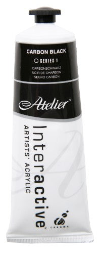 Atelier 80ml Carbon Black Acrylic Paint for artists, featuring controlled drying for blending and layering effects.