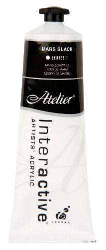 Atelier 80ml Mars Black Acrylic Paint tube, perfect for versatile painting techniques and exceptional finish.