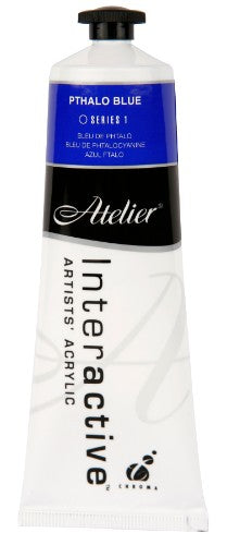 Atelier 80ml acrylic paint in vibrant Pthalo Blue, ideal for versatile artistic techniques and creative expression.