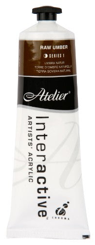 Atelier 80ml Raw Umber acrylic paint, versatile with controlled drying for blending, perfect for artists and realistic art effects.