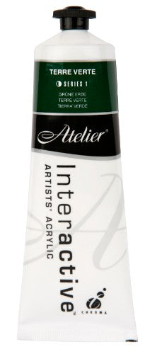 Atelier 80ml Terre Verte acrylic paint in rich green, ideal for landscapes and versatile artistic techniques.