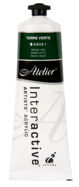 Atelier 80ml Terre Verte acrylic paint in rich green, ideal for landscapes and versatile artistic techniques.