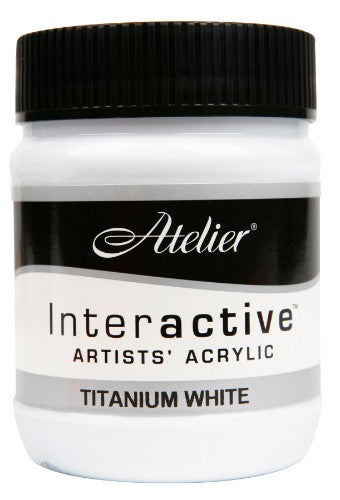 Atelier 250ml Acrylic Paint in Titanium White, ideal for vibrant art with superior coverage and controlled drying techniques.