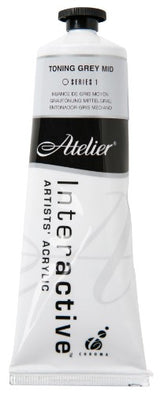 Atelier 80ml Toning Grey Mid Acrylic Paint, ideal for artists seeking versatile, high-quality mid-tone grey finishes.