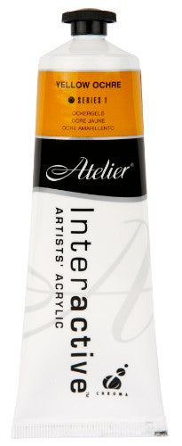 Atelier 80ml Yellow Ochre Acrylic Paint, warm earthy hue perfect for artists, offers vibrant color and smooth application.