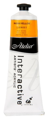 Atelier 80ml Indian Yellow Acrylic Paint, vibrant and versatile for seamless blending on various surfaces.