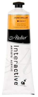 Vibrant 80ml Atelier Acrylic Paint in Jaune Brilliant, ideal for layering and blending on various surfaces.