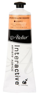 Atelier 80ml Naples Yellow Reddish Acrylic Paint, ideal for vibrant landscapes and portraits with adjustable drying techniques.