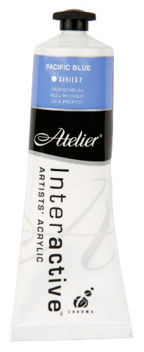 Atelier 80ml Pacific Blue Acrylic Paint, perfect for versatile creative projects with controlled drying for blending and layering.
