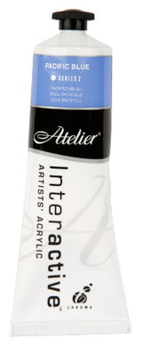 Atelier 80ml Pacific Blue Acrylic Paint, perfect for versatile creative projects with controlled drying for blending and layering.