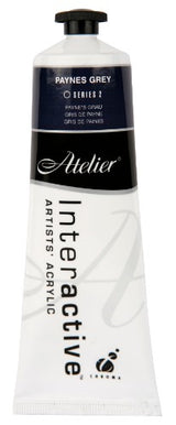 Atelier 80ml Acrylic Paint in Paynes Grey, perfect for blending and layering in various artistic techniques.