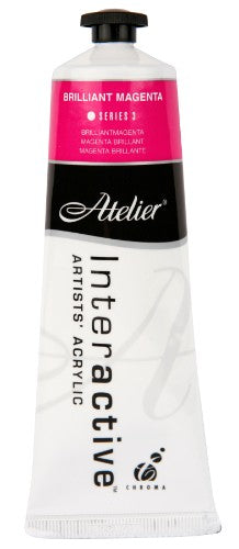 Atelier 80ml Brilliant Magenta acrylic paint, vibrant color, versatile for all artists, perfect for blending and layering.