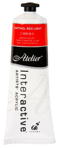 Atelier 80ml Napthol Red Light acrylic paint, ideal for vibrant, versatile art with fast drying and blending ease.