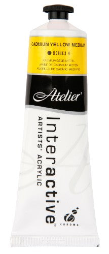 Atelier 80ml Cadmium Yellow Medium acrylic paint, perfect for artists, featuring rich pigmentation and extended drying control.