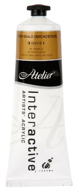 Atelier 80ml Rich Gold Acrylic Paint in a tube, perfect for vibrant artistic projects and detailed blending techniques.