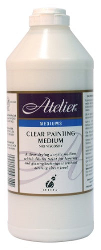 Atelier Clear Painting Medium 1 Litre enhances acrylic painting with extended open time and versatile blending capabilities.