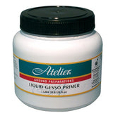 Atelier Liquid Gesso Primer 1 Litre for smooth surfaces, enhances acrylic paintings with fast-drying, non-toxic formula.