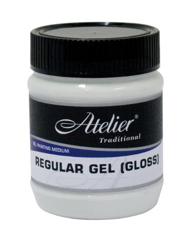 Atelier Regular Gel (Gloss) 250ml enhances acrylic art with a glossy finish, offering versatile mixing and controlled drying options.