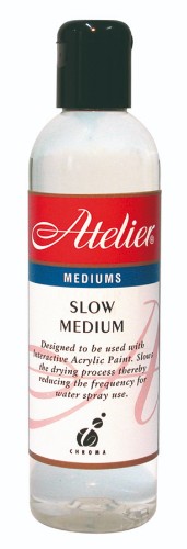 Atelier Slow Medium Acrylic Paint 250ml for versatile, controlled drying, ideal for blending and layering on various surfaces.