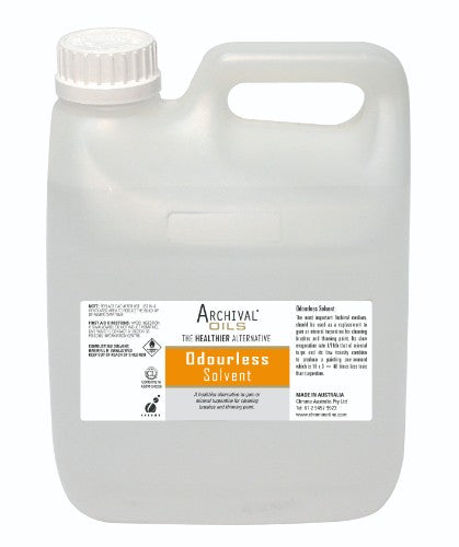 4 Litre Archival Oil Odourless Solvent for artists, ensuring low odour, fast drying, and flexible, crack-free artwork.