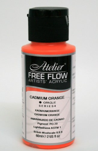 Vibrant 60ml bottle of Cadmium Orange acrylic paint for versatile artistic creation and smooth application.