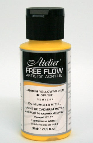 Vibrant 60ml Cadmium Yellow Medium acrylic paint, ideal for artists seeking rich pigmentation and fluid application.