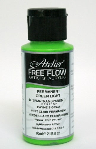 60ml bottle of Permanent Green Light acrylic paint, featuring vibrant color and smooth consistency for artists.