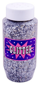 250ml jar of silver confetti glitter, perfect for adding shimmer to crafts, scrapbooking, and decorations.