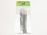 Set of 5 synthetic round brushes for precise control and smooth application in various painting mediums.