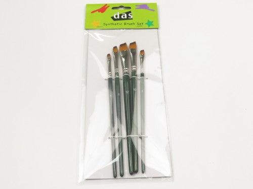 Set of 5 angular synthetic brushes for precise detailing in acrylic, watercolor, and oil painting.