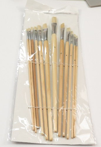 Das 579 Hog Bristle Flat Artist Brush Set of 12, ideal for oil, acrylic, and watercolor painting with durable bristles.