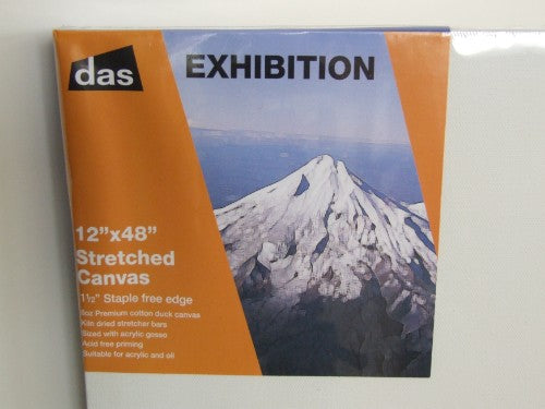 Das Exhibition 1.5 Canvas, 12x48 inches, premium cotton, ideal for acrylics and oils, acid-free, and warp-resistant frame.