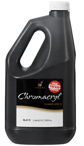 Chromacryl 2L Black Acrylic Paint: rich pigment, thick consistency, ideal for artistic projects and easy clean-up.