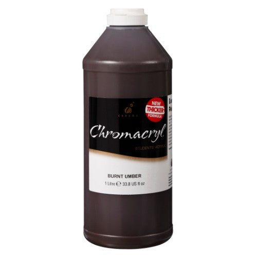 Chromacryl 1L Burnt Umber acrylic paint, perfect for vibrant art with rich warmth and exceptional coverage.