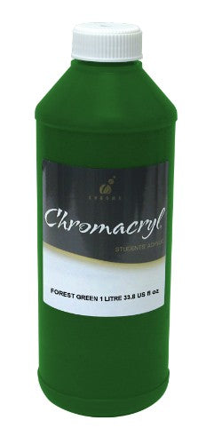 Chromacryl 1L Forest Green acrylic paint, vibrant, quick-drying, non-toxic, perfect for artists of all ages.