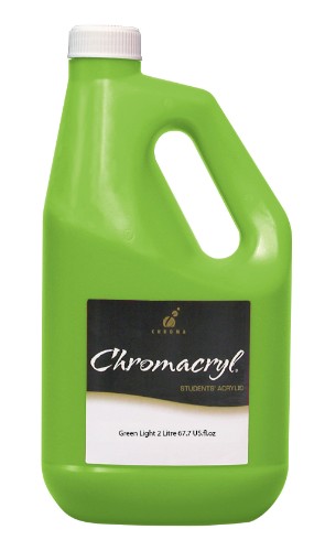 Chromacryl 2lit Green Light Acrylic Paint, vibrant green hue, non-toxic, perfect for artists and educators.