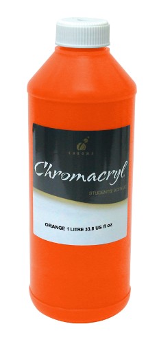 Vibrant 1L orange Chromacryl acrylic paint, ideal for artists on various surfaces like canvas and paper.