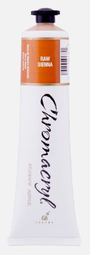 75ml tube of Chromacryl Raw Sienna acrylic paint, vibrant earthy color for various artistic applications.