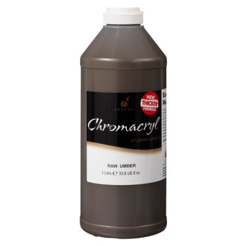 Chromacryl 1L Raw Umber acrylic paint for vibrant landscapes and portraits, smooth application, non-toxic and versatile.