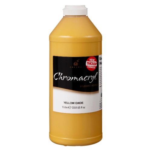 Vibrant 1L Yellow Oxide Acrylic Paint by Chromacryl, perfect for artists with excellent coverage and lightfastness.