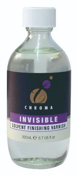 Chroma Invisible Solvent Varnish 200ml, a clear protective finish for art, enhances and preserves acrylic and oil paintings.