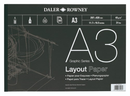 A3 layout pad with 80 sheets of smooth 45gsm paper, ideal for various drawing techniques and artistic projects.