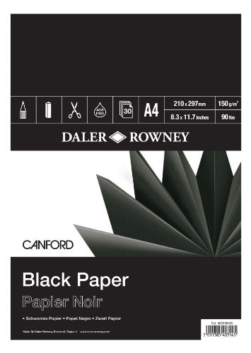 A4 Canford Black Sketch Pad with 150gsm paper for vibrant art, ideal for various mediums and creative projects.