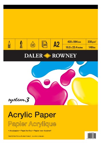 A2 acrylic paper pad featuring 20 sheets of 230gsm with textured surface for vibrant art and precise brushstrokes.