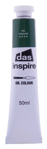 50ml tube of Das Inspire Oil Paint in Viridian, perfect for vibrant oil painting with excellent coverage and blending capabilities.