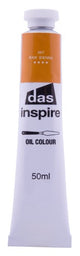 50ml tube of Das Inspire Oil Paint in Raw Sienna, perfect for vibrant landscapes and portraits with superior blending capabilities.