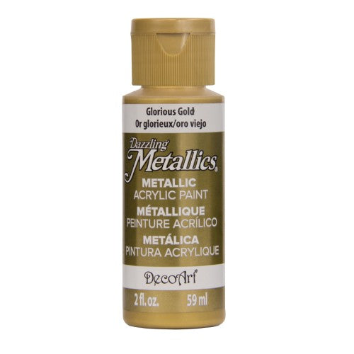 Glorious Gold metallic acrylic paint in a 2oz bottle, perfect for adding luxurious sheen to various crafting projects.