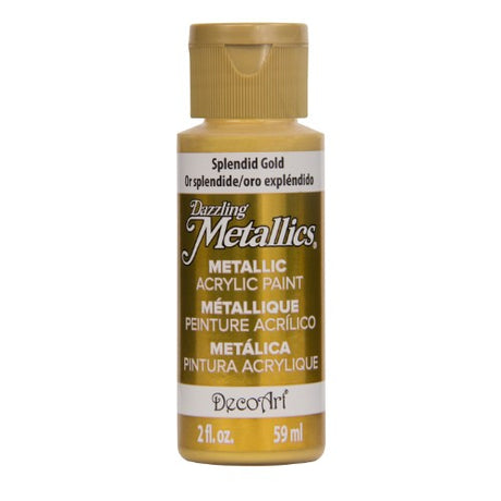 Vibrant 2oz Splendid Gold acrylic paint with metallic finish, perfect for crafting and home decor projects.