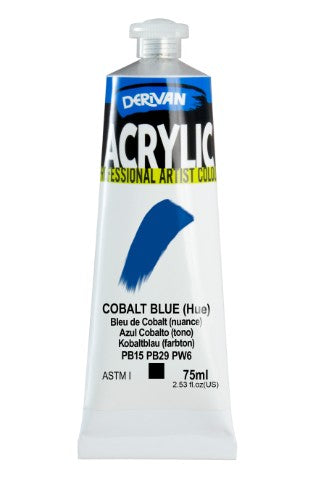 Derivan Acrylic 75ml Cobalt Blue paint, vibrant and water-resistant, perfect for various artistic projects.